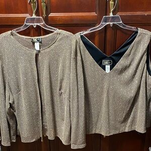 R&K Evening Vintage Gold Knit silver Cardigan and Tank Set size 5X